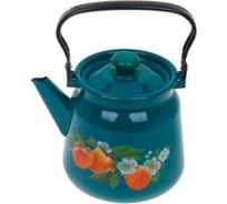 Эмалированный чайник Сибирские товары 3.5 л, сферический, декор бирюзовый с пластиковой кнопкой ТП9550