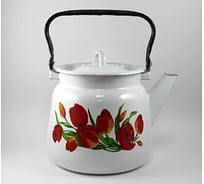 Эмалированный чайник Сибирские товары сферический, 3.5 л, декор тюльпаны, белый с петлей ХП1049