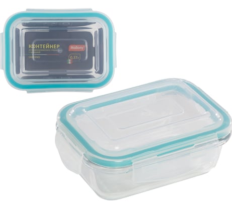 Контейнер Mallony DIAFANO 370 мл из жаропрочного стекла с крышкой из пластика, прямоугльный температура -20 до +200 С 5470