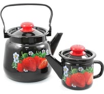 Эмалированный набор посуды Сибирские товары Kukmara 23 клубника садовая, 2 предмета, черный, 1 л, 3.5 л ХП8085