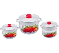 Эмалированный набор посуды Сибирские товары 11 клубника садовая, 3 предмета, белый 8 л, 5.5 л, 4 л ПС7783