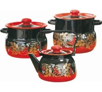 Эмалированный набор посуды Сибирские товары 14 рябинка, 2 предмета, красно-черный ТБ15706