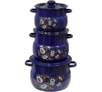 Эмалированный набор посуды Сибирские товары 11 кобальт, цветение, 2 предмета, сферический ТП8296