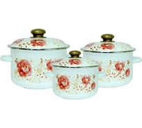 Эмалированный набор посуды Сибирские товары 15 пионы, 3 предмета, 2,3,4 л ТП8297