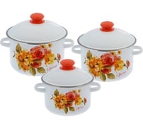 Эмалированный набор посуды Сибирские товары 15 весна, белый, 3 предмета, 2,3,4 л ПД2083