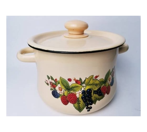Эмалированная кастрюля Сибирские товары груша, 4.0 л, декор палевая, с пластиковой кнопкой ПС3531