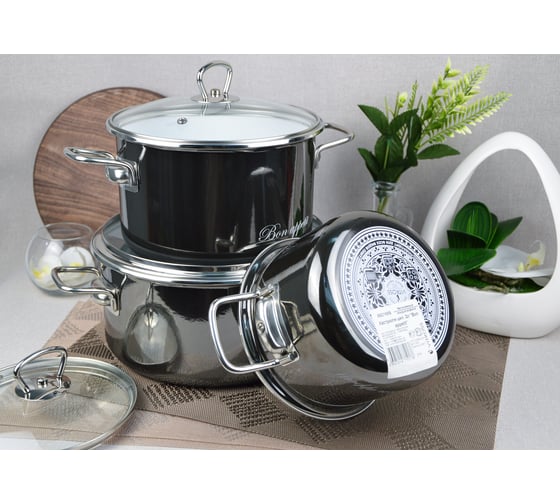 Набор эмалированной посуды Vitrosse Bon appetit 03, 3 предмета мокрый асфальт ХП8303