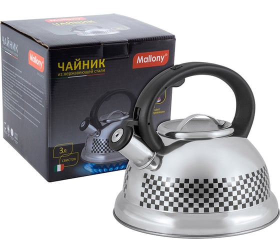 Чайник Mallony MAL-0417С из нержавеющей стали с рисунком меняющий цвет 30 литра со свистком капсульное дно 002104