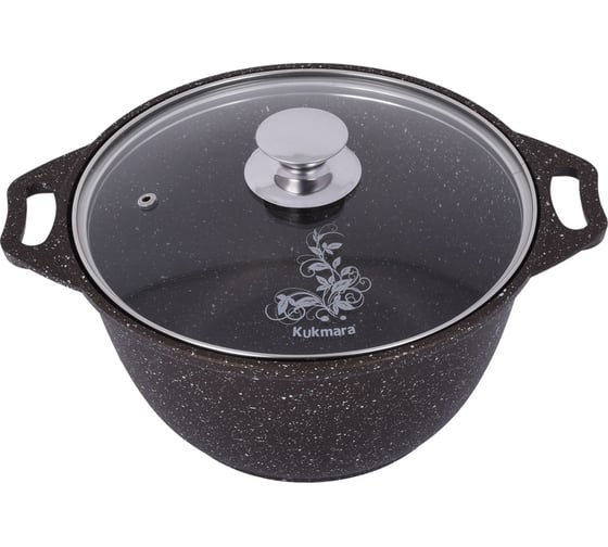 Кастрюля Kukmara 3 л со стеклянной крышкой антипригарное покрытие кофейный мрамор ХП1711