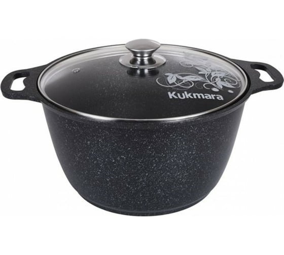 Кастрюля Kukmara линия Marble Induction 4 л со стеклянной крышкой антипригарное покрытие темный мрамор ПС2308 кмти42а