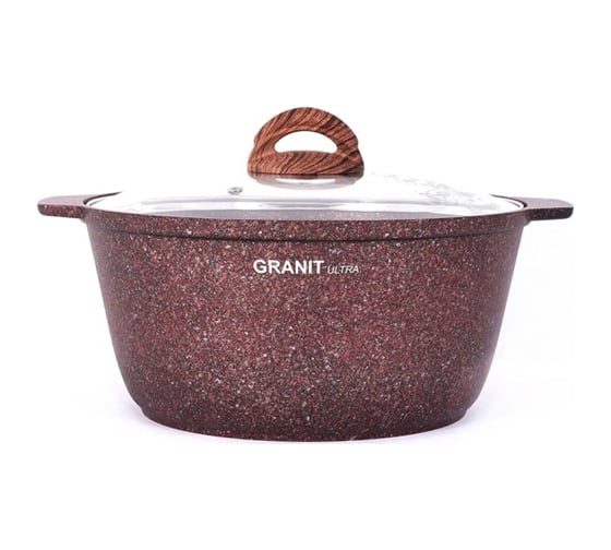 Кастрюля-жаровня Kukmara линия Granit ultra red 5 л со стеклянной крышкой антипригарное покрытие ТП9317
