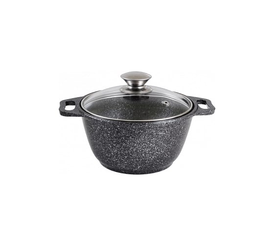 Кастрюля Kukmara линия Marble Induction 2 л со стеклянной крышкой антипригарное покрытие темный мрамор ПД6977