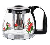 Заварочный чайник BONJART 1250 мл, жаропрочное стекло, деколь, металлический фильтр ТП9900