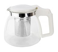 Заварочный чайник BONJART 900 мл, белый жаропрочное стекло, металлический фильтр ТП15474