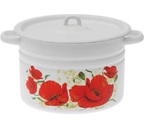 Эмалированная кастрюля Сибирские товары цилиндрическая, 9.0 л, декор маки с петлей ХП5979