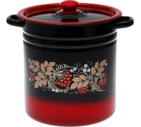Эмалированная кастрюля Сибирские товары цилиндрическая,12 л, декор красно-черный, с пластиковой кнопкой С1624.38 ПС3533