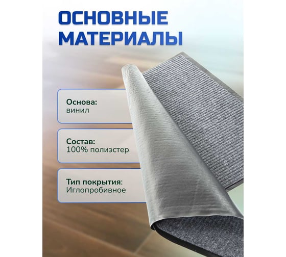Влаговпитывающий коврик In'Loran СТАНДАРТ ребристый 120x150 см серый 10-12154