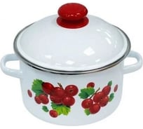 Эмалированная кастрюля Сибирские товары Калина красная цилиндрическая, 2.0 л, с ободком, белая ПД2068