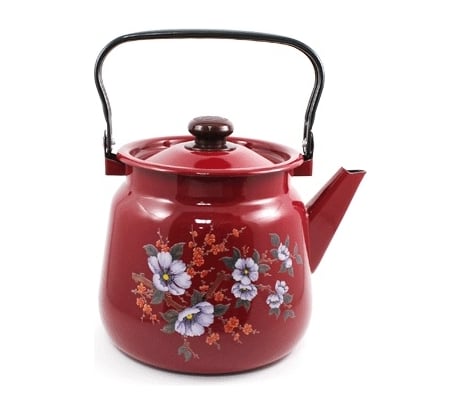 Эмалированный чайник Сибирские товары сферический, 3.5 л, декор вишневый, внутри черный рябчик с кнопкой ПД1063