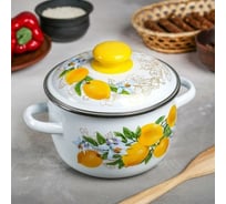 Сферическая кастрюля Сибирские товары Лимоны 2 л, с ободком, белая ПС5295