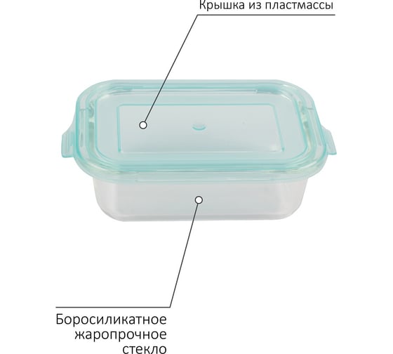 Контейнер Mallony LIMPIDO 650 мл из жаропрочного стекла с крышкой из пластмассы прямоугльный, температура -20 до +200 С 00 5480