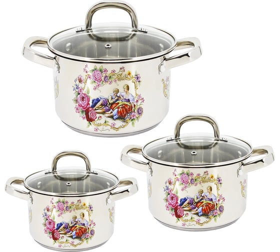 Набор кастрюль Pomi d'Oro 18 см, 20 см, 24 см с крышками P640560 Lovers