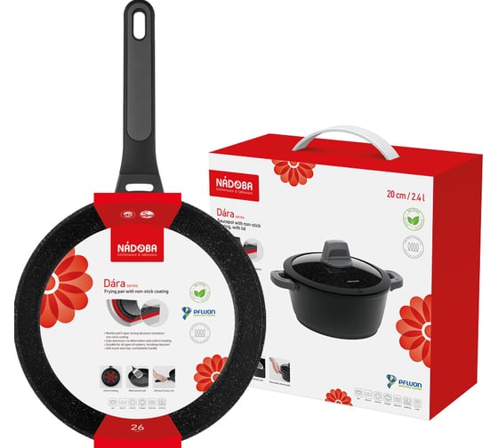 Кастрюля NADOBA DARA с антипригарным покрытием, с крышкой, 20 см, 729112