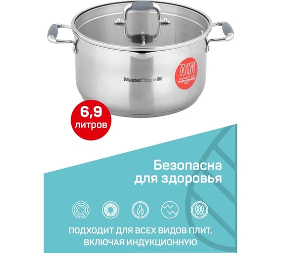 Кастрюля Master House со стеклянной крышкой Grigio-6,9 60473