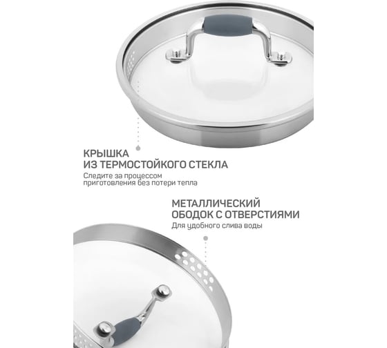 Кастрюля Master House со стеклянной крышкой Grigio-6,9 60473