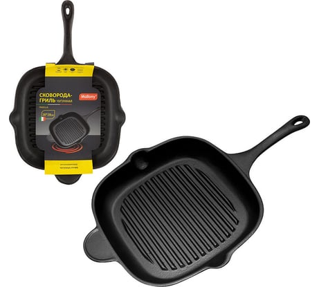Квадратная чугунная сковорода-гриль Mallony PADELLA с чугунной ручкой 28x28 см 985057