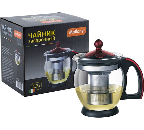 Заварочный чайник Mallony DECOTTO-1200 объем 1,2 л с пластиковой ручкой фильтр из нержавеющей стали 910112