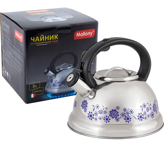 Чайник Mallony MAL-0417B из нержавеющей стали с рисунком, меняющим цвет 3.0 литра со свистком капсульное дно 002103