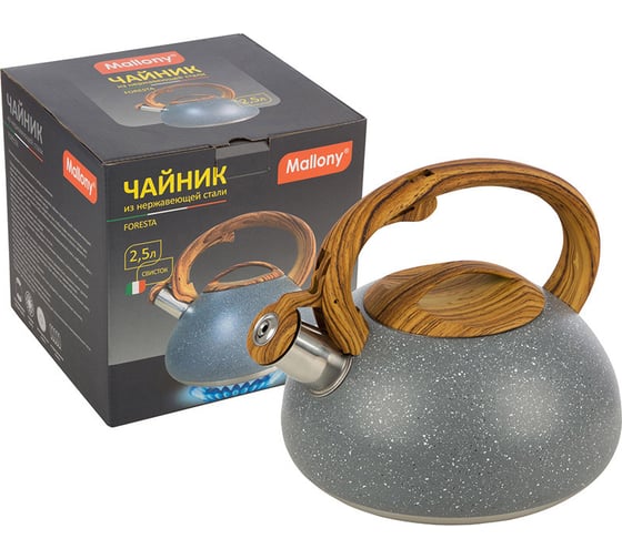 Чайник Mallony FORESTA объем 2.5 л из нержавеющей стали с ручкой под дерево 007192