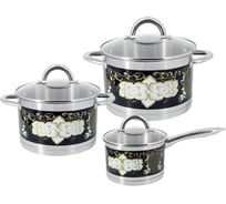 Набор кастрюль Pomi d'Oro 18 см, 20 см и соусник 16 см с крышками PSS-640032 Fiore