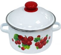 Эмалированная кастрюля Сибирские товары Калина красная цилиндрическая 3.0 л с ободком белая ПД2071