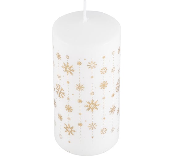 Свеча Волшебная страна Deco Christmas 56х120 Снежинки золото на белом 008163 1