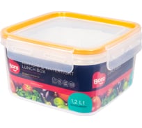 Квадратный герметичный контейнер BORA 1.2 л крышка на защелках полоса оранжевая пластик ПЛ-BO868o