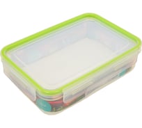 Прямоугольный герметичный контейнер BORA 1.1 л крышка на защелках полоса салатовая пластик ПЛ-BO873