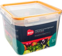 Квадратный герметичный контейнер BORA 3.1 л крышка на защелках полоса оранжевая пластик ПЛ-BO869