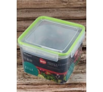 Квадратный герметичный контейнер BORA 3.1 л крышка на защелках полоса салатовая пластик ПЛ-BO869s