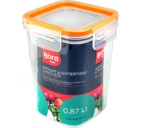 Квадратный герметичный контейнер BORA 0.87 л крышка на защелках полоса оранжевая пластик ПЛ-BO864