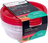 Круглый контейнер BORA 0.5 л Н45хD140 мм 3 шт в упаковке крышка красная пластик ПЛ-BO549r