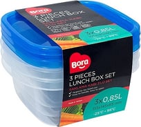 Квадратный контейнер BORA 0.85 л ДхШхВ 145x155x65 мм 3 шт в упаковке крышка синяя пластик ПЛ-BO531b