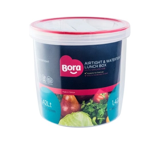 Круглый контейнер BORA 1.42 л Н135хD140 мм полоса красная пластик ПЛ-BO060