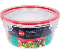 Круглый герметичный контейнер BORA 1.3 л на защелках полоса красная пластик ПЛ-BO826k