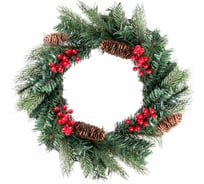 Декоративный новогодний венок с красными ягодами и шишками TODI 40 см 806384010611