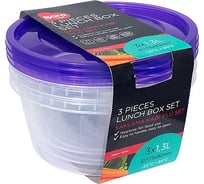 Круглый контейнер BORA 1.3 л Н85хD175 мм 3 шт в упаковке крышка фиолетовая пластик ПЛ-BO552p