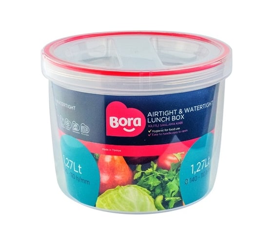 Круглый контейнер BORA 1.27 л Н110хD140 мм полоса красная пластик ПЛ-BO059 1