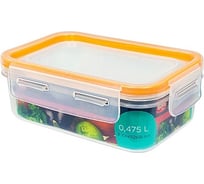 Прямоугольный герметичный контейнер BORA 0.5 л крышка на защелках полоса оранжевая пластик ПЛ-BO871o