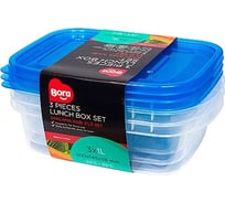 Прямоугольный контейнер BORA 1 л ДхШхВ 145x200x58 мм 3 шт в упаковке крышка синяя пластик ПЛ-BO535b